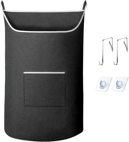 SAVERHO Bolsa Cesta de Ropa Sucia Colgante Negra, Cesta Colgante XL para Puerta con Abertura Grande Bolsa de Almacenamiento de Ropa Sucia Tamaño