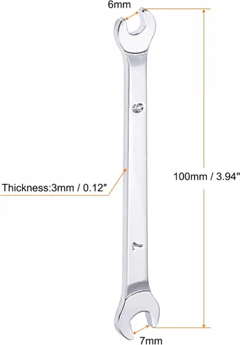 Miniatura 2 de uxcell Llave fina de extremo abierto, espejo métrico de 0.236 in x 0.276 in, acero de alto carbono, para mantenimiento doméstico y reparaciones