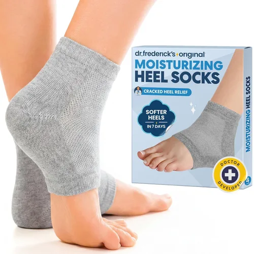 Miniatura 9 de Dr. Frederick's Original- Calcetines hidratantes para el tratamiento del talón agrietado/pies secos para mujeres y hombres, 2 pares, aloe verde