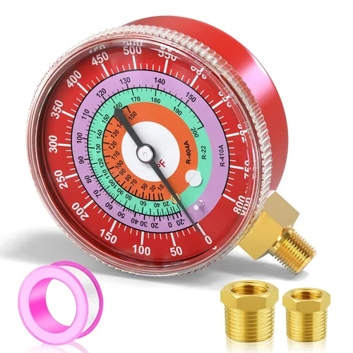 MEANLIN MEASURE Medidor de presión de refrigeración, 1/8" NPT, 0-800Psi, 2-3/4" dial, R-404A, R-22, R-410A, grado F, con 1/4" NPT y 3/8" NPT buje