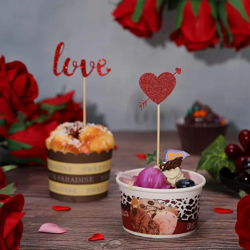 Miniatura 7 de Pajean 60 piezas de decoración para cupcakes para el día de San Valentín con purpurina roja y corazón de amor, beso me Lip Be Mine, caja de regalo