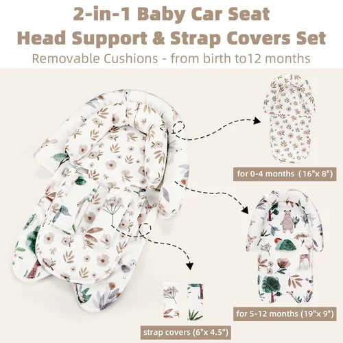 Miniatura 4 de Inserto de asiento de automóvil infantil 2 en 1, inserto mejorado para asiento de automóvil recién nacido, transpirable y suave, soporte