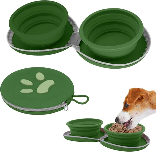 Miniatura 14 de Cuencos plegables para perros, 2 en 1, comedero de agua y alimentos portátiles para mascotas, viajes, campamento y caminar, 25 onzas (azul naranja)