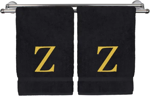 Miniatura 195 de Toalla de mano monogramada, regalo personalizado, juego de 2 - Toalla bordada con letra de bloque dorada - Extra absorbente 100% algodón turco