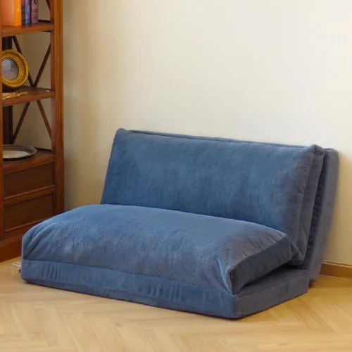 N&V Sofá Cama de Bolsa de Frijoles Plegable, Colchón de Espuma Plegable, Incluye Funda Desmontable y Lavable a Máquina, Suave Forro de Pelo Azul