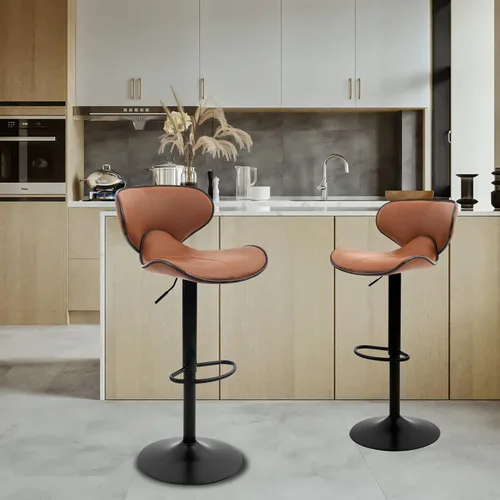 Miniatura 2 de CangLong Taburete de bar giratorio ajustable, sillas de altura de mostrador con respaldo y reposapiés para bar, cocina, comedor, sala de estar y pub