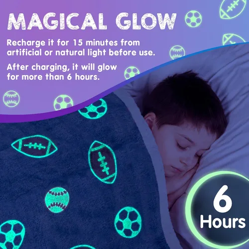 Miniatura 5 de Manta que brilla en la oscuridad. Manta azul gruesa, acogedora, suave y esponjosa de franela de forro polar para dormir para niños, niños pequeños.