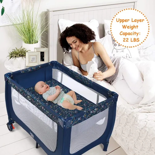 Miniatura 5 de HONEY JOY Pack and Play, corralito plegable con moisés, cuna de viaje ligera sin instalación desde recién nacidos hasta niños pequeños, centro