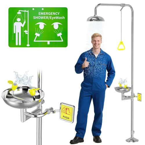 Combinación de ducha de lavado de ojos de emergencia, estaciones de lavado de ojos de seguridad, acero inoxidable 304 grado industrial y comercial