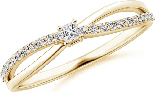 Angara Anillo de promesa de diamantes naturales de corte princesa para mujeres, niñas en plata 925, oro sólido de 14 quilatesplatino 950 (color I-J