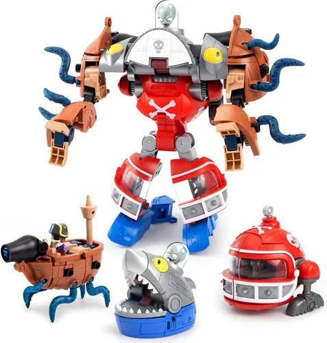 Maikerry Juego de figuras de juguete PVZ 3 en 1, robot jefe de tiburón deformación, figuras de acción, regalos de cumpleaños y fiesta para niños y