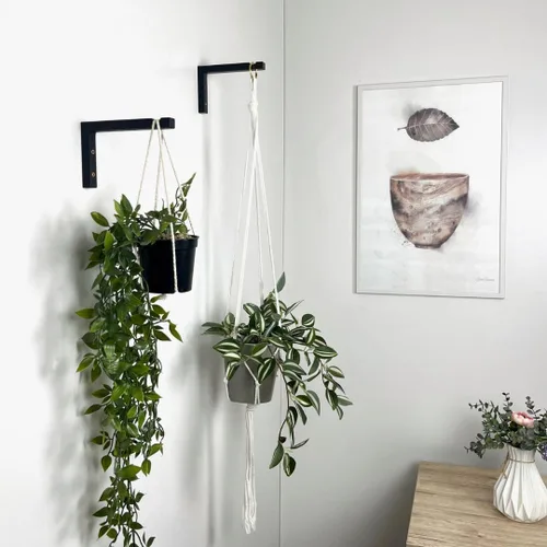 Miniatura 6 de EvenWood Juego de 2 ganchos para plantas de pared de 6 pulgadas, gancho de madera montado en forma de L, soporte para interiores y exteriores