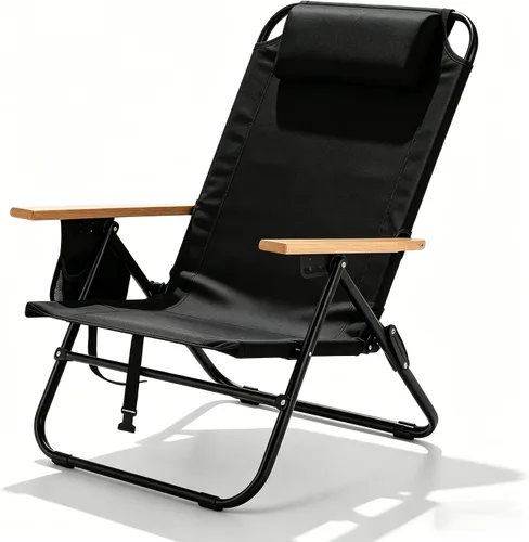 Silla de playa tipo mochila para adultos, silla de camping plegable portátil con 5 posiciones reclinable, reposacabezas, portavasos y bolsa con