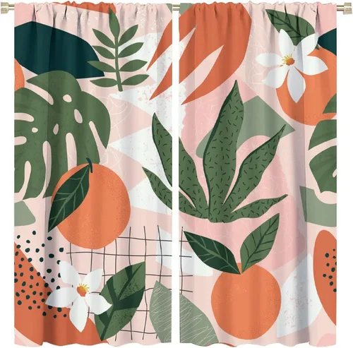 Cortinas opacas de frutas vintage, lindas y divertidas, color naranja, impresión de arte abstracto para dormitorio de niña, decoración de cocina,