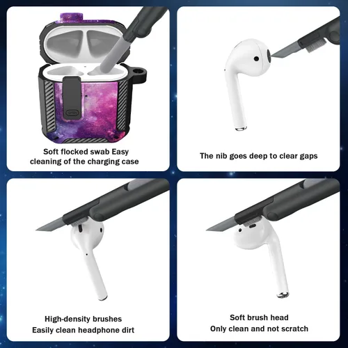 Miniatura 5 de RFUNGUANGO Funda para AirPods Pro 2 con kit de limpieza y mosquetón, compatible con Airpods Pro de 2ª/1ª generación, compatible con carga