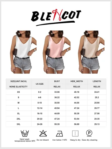 Miniatura 5 de BLENCOT Camisetas sin mangas para mujer, con cuello en V, de seda, de satén, sin mangas, blusas básicas 2024, tallas XS-3XL