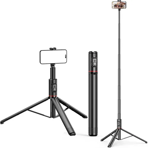 Palo selfie de 72 pulgadas, trípode todo en 1, kit de video con control remoto inalámbrico integrado, portátil, ligero, trípode extensible para