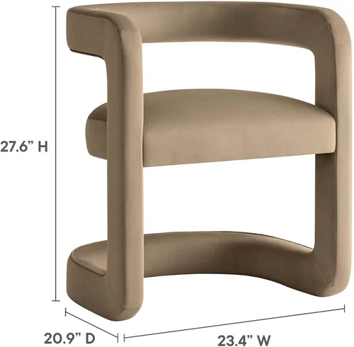 Miniatura 3 de Modway Winslow Silla de comedor de terciopelo resistente a las manchas en alabastro, sillón de barril con respaldo abierto, silla de comedor