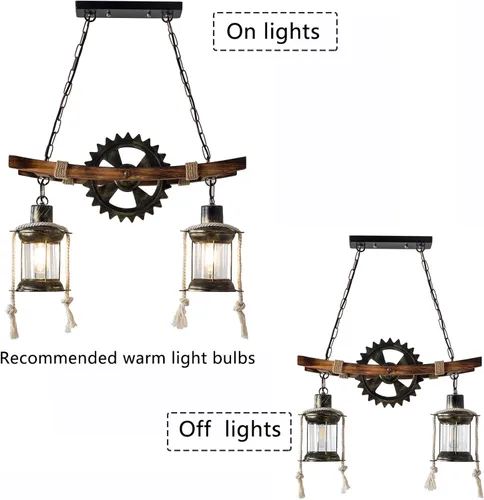 Miniatura 5 de Lámpara colgante de madera vintage industrial estilo vintage, lámpara de loft retro, lámpara de suspensión para cafetería, restaurante, isla