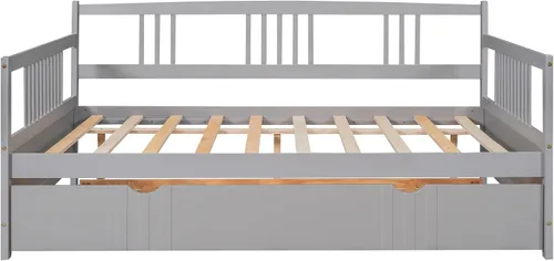 Miniatura 5 de Merax Sofá cama con cama nido, soporte de listones de madera, sofá cama moderno para sala de estar con rieles, tamaño completo, gris