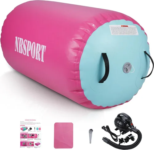 Miniatura 11 de Air Barrel - Barril de Aire Rodillo de Gimnasia para Entrenador de Flic Flac Hacia Atrás, Colchoneta de Aire con Bomba para Entrenamiento de Rosa +