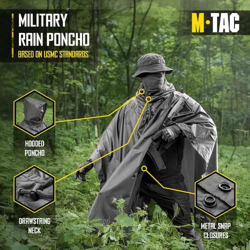 Miniatura 2 de M-Tac Poncho de Lluvia Táctico - Poncho Militar del Ejército Refugio - Ponchos de Lluvia Impermeables Ripstop para Acampada, Senderismo, Caza al