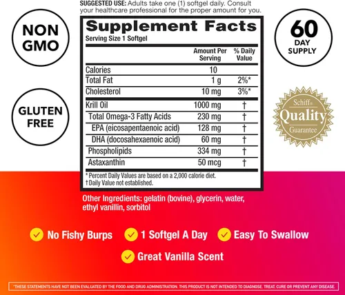 Miniatura 3 de MegaRed Suplemento de aceite de krill omega-3 ultra fuerte de 1000 mg con EPA/DHA, astaxantina y fosfolípidos, sin sabor a aceite de pescado que