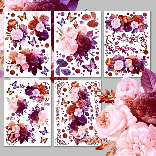 HANATABA - Paquete de papel (15 hojas de 8 x 11 pulgadas), diseño de flores nocturnas y mariposas HANATABA vintage Art Deco para manualidades y