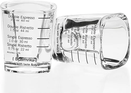 BCnmviku -Vasos corto, taza medidora, taza de espresso, Líquido, vidrio pesado, vaso de vino 2 juegos de 26, para medición gradual 1 onza, 6 BC01