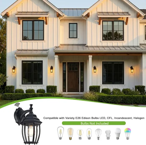 Miniatura 5 de LIT-PaTH Farol de pared para exteriores del atardecer al amanecer, aplique de pared como accesorio de iluminación de porche con base mediana E26