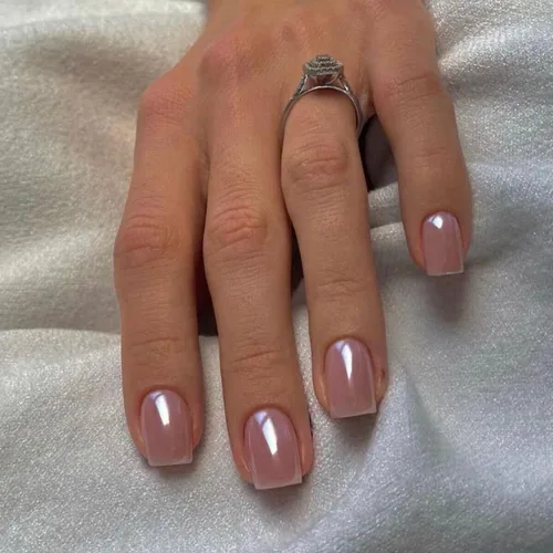Miniatura 23 de Uñas Postizas Cuadradas de Cromo Púrpura Cortas Medianas para Presionar, KQueenest Uñas Acrílicas Falsas de Plateado Metálico Espejo para Presionar