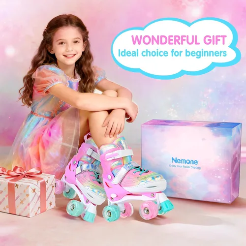 Miniatura 3 de NEMONE - Patines de sirena con ruedas iluminadas y 4 tamaños ajustables para niñas, azul y morado, para niños pequeños, para principiantes, de H