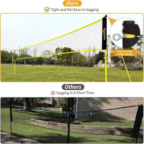 Miniatura 6 de Juego de red de bádminton portátil para exteriores de 20 pies de tamaño reglamentario para patio trasero con postes resistentes, bolsa de transporte