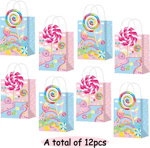 Miniatura 2 de C L cooper life 12 bolsas de regalo de fiesta de Candyland con asas, bolsas de regalo para fiestas temáticas de piruletas, suministros para fiesta
