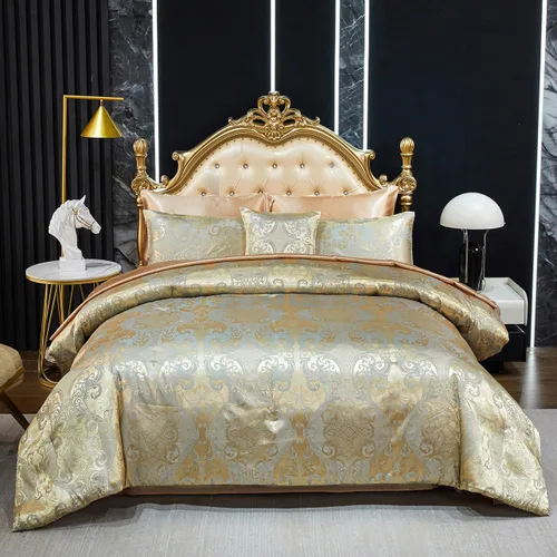 Miniatura 18 de Juego de edredón Queen de jacquard verde, juego de sábanas, elegante juego de ropa de cama de 8 piezas bordado, diseño floral neoclásico, decoración