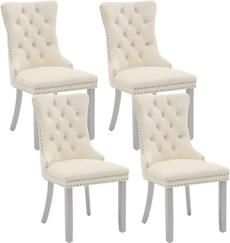 Miniatura 16 de Shenyon Juego de 2 Sillas de Comedor de Terciopelo Gris, Sillas de Comedor Tapizadas con Ribete de Anilla Trasera y Patas de Madera Maciza, Sillas