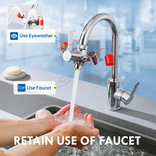 Miniatura 3 de Estación de lavado de ojos montada en grifo con tapa, unidad de lavado de ojos de emergencia para laboratorio, fábrica, sitio industrial, oficina