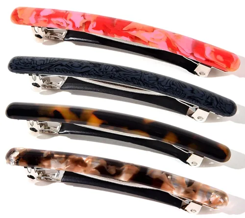 Pinzas automáticas pequeñas de acetato de tortuga para mujer, pasadores de pelo fino, 4 piezas