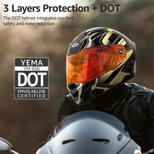 Miniatura 5 de YEMA DOT Approved Full Face Motorcycle Helmet for Adults, Unisex Moped & Street Bike Helmet with Adjustable Air Vents - Lightweight, Comfortable Fit