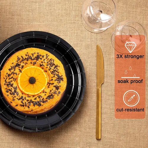 Miniatura 3 de Platos de Papel Desechables Negros, 50 Unidades Platos de Postre para Pastel de 7 Pulgadas a Granel para Suministros de Fiesta, Platos de Fiesta