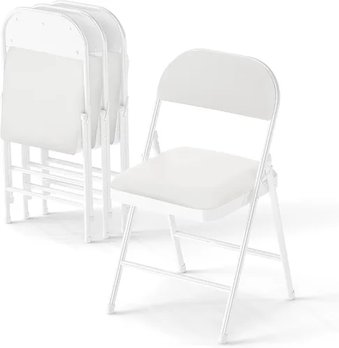 Miniatura 13 de Paquete de 4 sillas plegables acolchadas de cuero, marco de metal con asiento y respaldo de piel sintética, capacidad de 650 libras, silla plegable