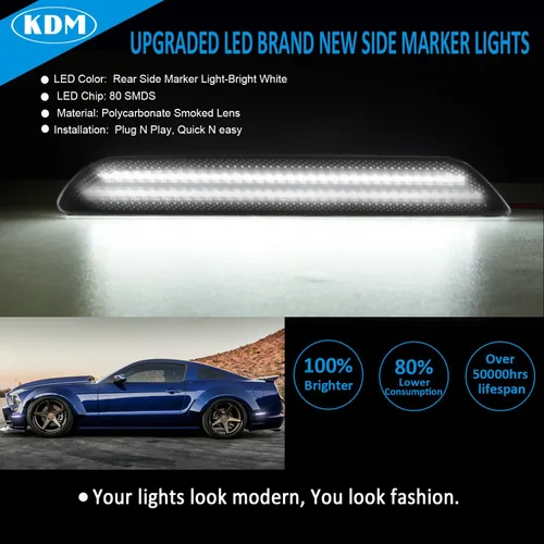 Miniatura 2 de KDM Reflectores LED de marcador lateral para guardabarros, luces de doble fila, compatible con Ford Mustang 2015-2022, ensamblaje de lámpara