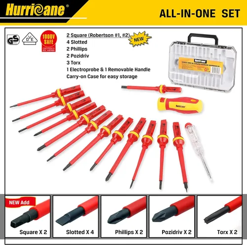 Miniatura 7 de HURRICANE Juego de destornilladores aislados de 1000V, juego profesional de destornilladores para electricistas de 15 piezas todo en uno