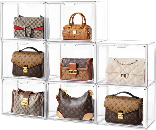 Miniatura 7 de HBlife Paquete de 3 organizadores de almacenamiento de bolsos para armario, caja de exhibición mediana transparente apilable con puerta magnética