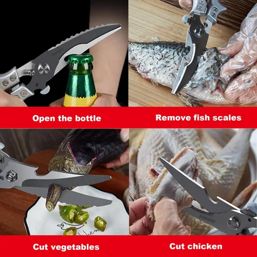 Miniatura 4 de Paquete de 2 tijeras de cocina, tijeras de acero inoxidable resistentes para carne de aves de corral multiusos para cocinar, aptas para lavavajillas