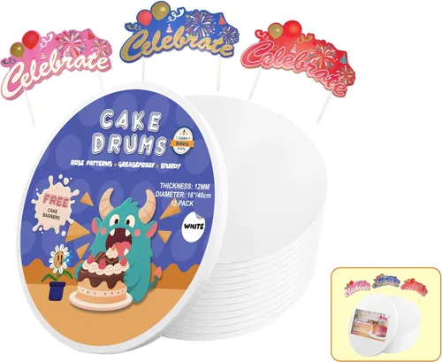 Miniatura 10 de Tambores para pasteles de 8 pulgadas, tablero redondo de 8 pulgadas de color blanco (paquete de 12) tableros para pasteles de 1/2 pulgada de grosor