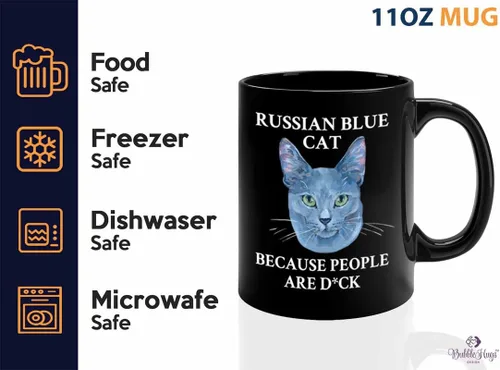Miniatura 3 de Taza de café para amantes de los gatos, 11 onzas, color negro, gato azul ruso, regalo para amantes de los animales, regalo para propietario