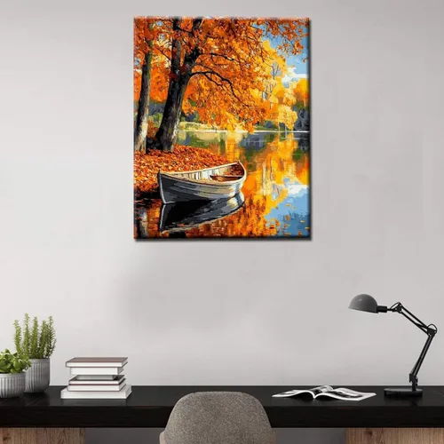 Miniatura 3 de Pintura enmarcada con árbol tropical de otoño por números para adultos, niños, principiantes, kit de pintura de bosque de montaña, 16 x 20 pulgadas
