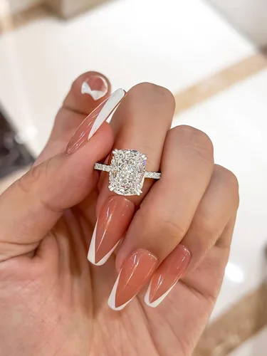 Miniatura 2 de Anillo de compromiso alargado de 4.0 quilates para mujer, anillo de compromiso de plata esterlina con diamantes de imitación