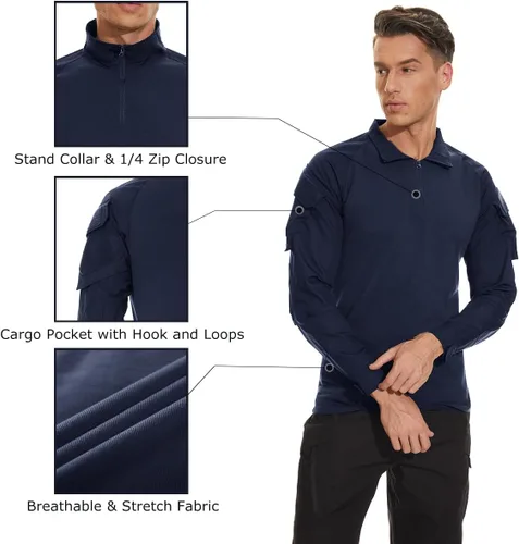 Miniatura 11 de TACVASEN Camisa táctica de manga larga para hombre, con cremallera de 1/4, con bolsillos, para paintball, militar, Airsoft, transpirable